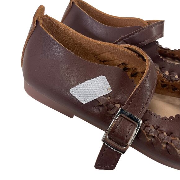Fashion Brand Easy Fasten Perforated Brown Mary Jane Flats Girls 31 / US 13 - Picture 2 of 8